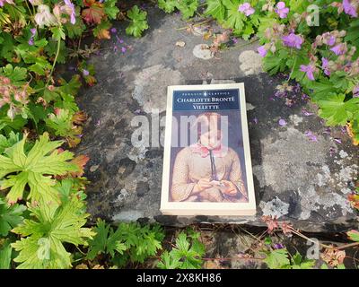 Villette Novel de Charlotte Bronte Livre dans un paysage de jardin printanier Banque D'Images