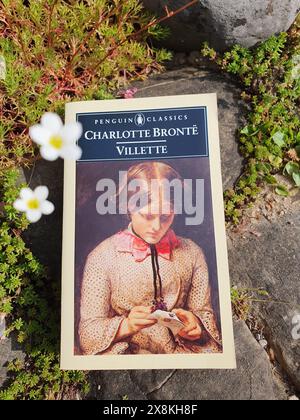 Villette Novel de Charlotte Bronte Livre dans un paysage de jardin printanier Banque D'Images