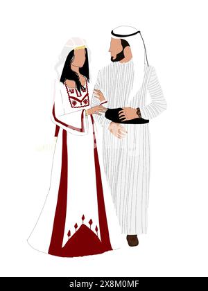 Illustration d'un couple palestinien dans leur tenue folklorique Banque D'Images