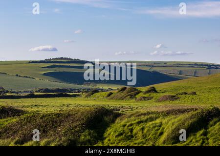 Vue sur les South Downs près de Cuckmere Haven, par une journée de printemps ensoleillée Banque D'Images