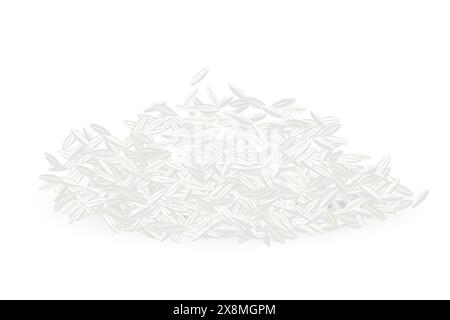 Motif de grain de riz monticule isolé sur blanc. Riz alimentaire asiatique. Riz basmati biologique cuit à la vapeur. Idéal pour le menu, l'étiquette, l'emballage du produit, la recette. Sain a Illustration de Vecteur