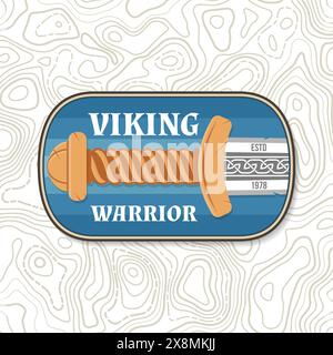 Logo guerrier Viking, badge, autocollant. Illustration vectorielle. Pour emblèmes, étiquettes. Écusson héraldique design avec une épée de combat viking, style vintage Illustration de Vecteur