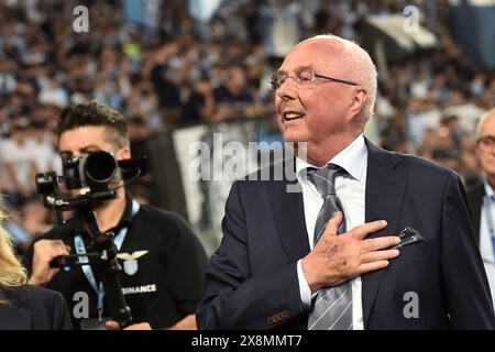 Rome, Italie. 26 mai 2024. L'ancien entraîneur de la SS Lazio, Sven-Goran Eriksson, accueille les fans avant le match de Serie A entre la SS Lazio et l'US Sassuolo au stade Olimpico à Rome (Italie), le 26 mai 2024. Crédit : Insidefoto di andrea staccioli/Alamy Live News Banque D'Images