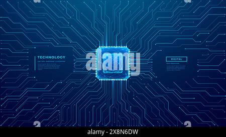 Ganter la puce d'ordinateur au centre. Technologie numérique abstraite bg. Illustration de Vecteur