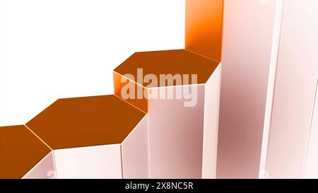 Abstrait colonnes tombantes de formes hexagonales sur un fond blanc. Conception. Abstrait 3d piliers se déplaçant vers le bas dans une rangée. Banque D'Images