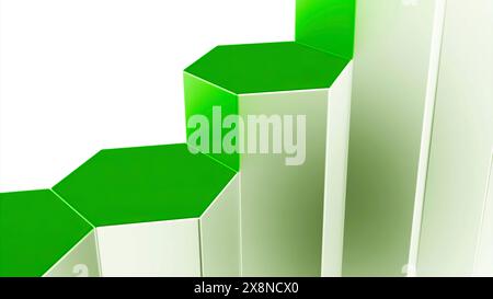 Abstrait colonnes tombantes de formes hexagonales sur un fond blanc. Conception. Abstrait 3d piliers se déplaçant vers le bas dans une rangée. Banque D'Images