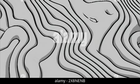 Arrière-plan de courbes monochromes abstraites. Conception. Formes fluides et transformantes. Banque D'Images