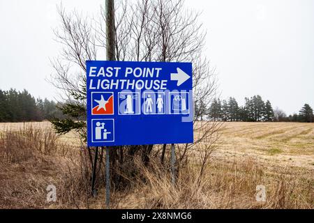 Panneau directionnel vers le phare d'East point à l'Île-du-Prince-Édouard, Canada Banque D'Images