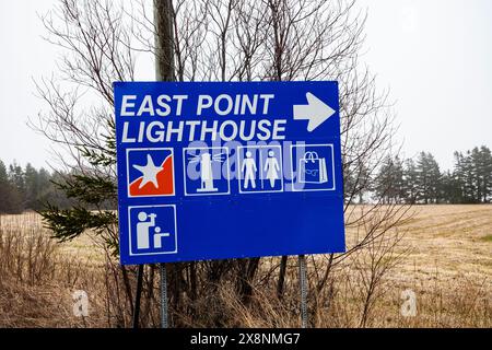 Panneau directionnel vers le phare d'East point à l'Île-du-Prince-Édouard, Canada Banque D'Images