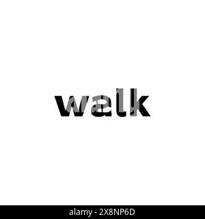 Le mot « Walk » est accentué par des empreintes de pas sur la lettre a. mot Walk with Shoe Icon logo Design. Illustration de Vecteur