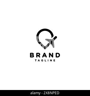 Conception de logo d'icône d'icône d'épingle d'avion Flying Line. Conception de logo d'icône d'avion et d'épingle. Illustration de Vecteur