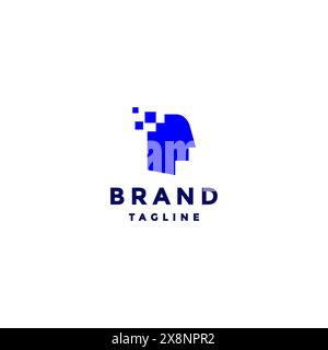 Silhouette de tête avec logo pixel à pois. Icône de tête avec Design de logo Digital accents. Illustration de Vecteur