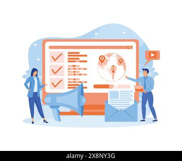 Service ou plate-forme en ligne de relations publiques positives. Publicité de marque réussie, maintien de la réputation de la marque. vecteur plat illustrati moderne Illustration de Vecteur