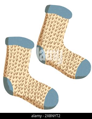 Illustration de chaussettes tricotées confortables, isolées sur blanc, texture Banque D'Images