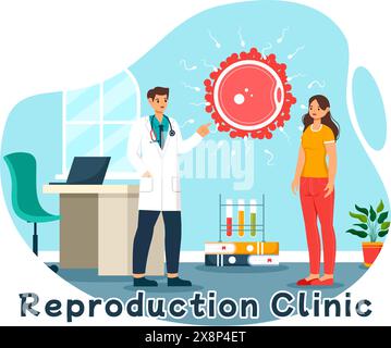 Illustration vectorielle de clinique de reproduction mettant en vedette la technologie de reproduction assistée, la fécondation en tube à essai ou la cellule d'œuf dans un fond de dessin animé Illustration de Vecteur