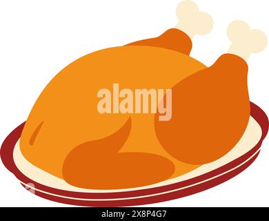 dinde rôtie sur un plateau Thanksgiving traditionnel icône de nourriture Sticker concept de conception de salutations dans les nuances à la mode isoler EPS Vector posters, bannières, brochures, prix, étiquette ou web, idée de conception promo Illustration de Vecteur