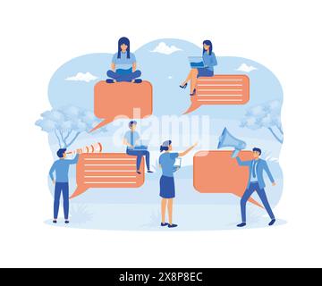 Un groupe de personnes communique à travers les réseaux sociaux d'Internet, le concept de la communication, discuter des affaires. illustration moderne vectorielle plate Illustration de Vecteur