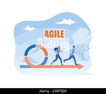 Méthodologie de développement agile. Les gens courent vers le succès. Logo du processus de développement flexible. illustration moderne vectorielle plate Illustration de Vecteur