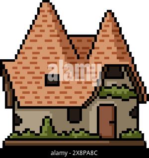 pixel art de la maison d'argile fantastique fond isolé Illustration de Vecteur