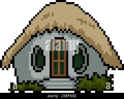 pixel art de la maison d'argile fantastique fond isolé Illustration de Vecteur