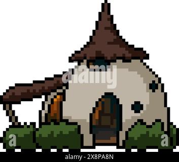 pixel art de la maison d'argile fantastique fond isolé Illustration de Vecteur