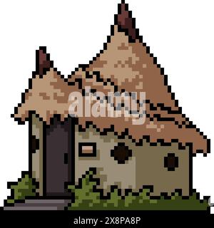 pixel art de la maison d'argile fantastique fond isolé Illustration de Vecteur