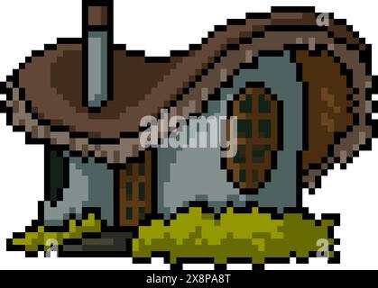 pixel art de la maison d'argile fantastique fond isolé Illustration de Vecteur