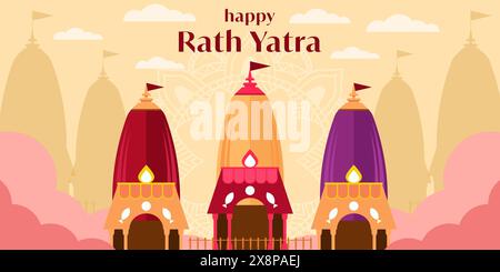 Illustration de bannière horizontale Happy Rath Yatra design plat Illustration de Vecteur