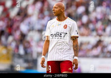 Lodz, Pologne. 25 mai 2024. Kay Tejan de LKS vu lors du match de Ligue Ekstraklasa PKO Bank Polski entre LKS Lodz et PGE FKS Stal Mielec au stade municipal de Wladyslaw Krol. Score final ; LKS Lodz 3:2 PGE FKS Stal Mielec. Crédit : SOPA images Limited/Alamy Live News Banque D'Images