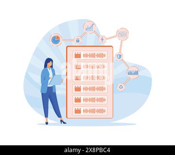 Maintenance du serveur avec outils de surveillance. Solution de service de serveur géré. Surveillance et maintenance de l'infrastructure INFORMATIQUE. vecteur plat illustrati moderne Illustration de Vecteur
