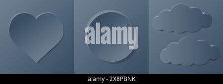 Ensemble de cadre de fond violet de couleur pastel esthétique avec cercle, coeur et nuages dans un design minimaliste Illustration de Vecteur