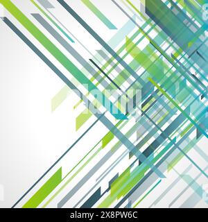 Un affichage dynamique de lignes géométriques vertes et bleues se croisant sous différents angles, créant un motif abstrait vibrant et moderne qui transmet un sens Illustration de Vecteur