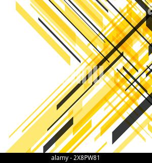Un affichage dynamique de lignes géométriques jaunes et noires se croisant sous différents angles, créant un motif abstrait vibrant et moderne qui transmet un se Illustration de Vecteur