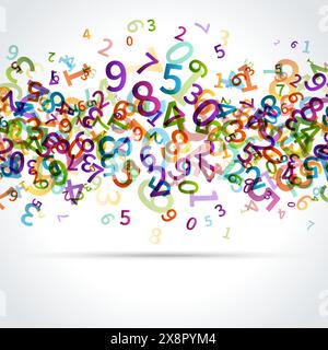 D'innombrables nombres de différentes tailles et polices montent dans les airs dans cette image de fond abstraite. Illustration de Vecteur