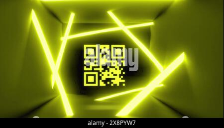 Image d'un code qr lumineux sur des lignes de néon Banque D'Images