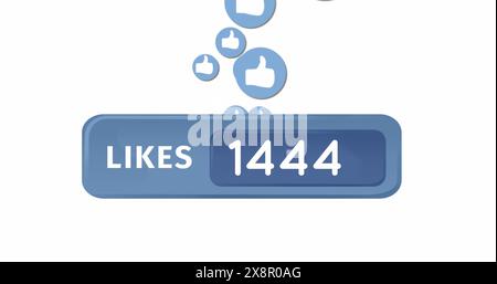 Image du texte Likes et des chiffres changeant avec des icônes pouce vers le haut sur fond blanc Banque D'Images