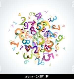 D'innombrables nombres de différentes tailles et polices montent dans les airs dans cette image de fond abstraite. Illustration de Vecteur