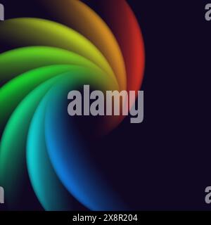Un motif en spirale multicolore éclatant se distingue sur un fond noir, créant un motif abstrait et visuellement saisissant. Illustration de Vecteur
