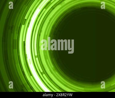 Une série de lignes courbes brillantes balayent un dégradé de verts vifs, créant un design abstrait dynamique et moderne. Illustration de Vecteur