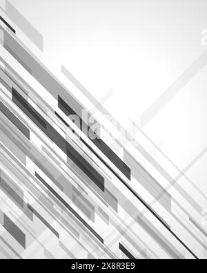 Les formes géométriques gris neutres forment un fond abstrait dynamique et moderne, avec une composition de lignes et de rectangles créant une sensation de mouvement. Illustration de Vecteur