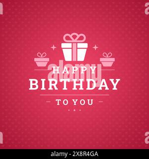 Joyeux anniversaire rose romantique présent vintage salutation médias sociaux post modèle illustration vectorielle. Anniversaire de naissance félicitations vacances festives Illustration de Vecteur