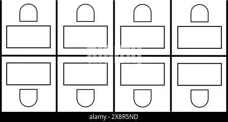 Agencement de sièges dans un espace de travail professionnel. Vue de dessus des cabines de bureau avec séparateurs. Plan schématique des sièges. Icônes de meubles de bureaux et de chaises Illustration de Vecteur