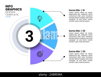 Modèle d'infographie avec icônes et 3 options ou étapes. Demi-cercle. Peut être utilisé pour la mise en page de flux de travail, le diagramme, la bannière, la conception Web. Illustration vectorielle Illustration de Vecteur