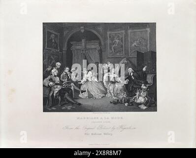 Illustration en noir et blanc : 'scène de toilette'. Gravure d'après William Hogarth (1697 - 1764) de sa série, 'Marriage a la mode' Banque D'Images