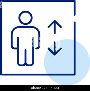 Ascenseur avec personne à l'intérieur et flèches haut et bas. Icône de contour pixel Perfect, modifiable Illustration de Vecteur