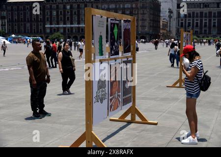 Non exclusif : une femme regarde l'exposition des noms de personnes disparues brodés sur du tissu, dans le cadre de la protestation pour les parents disparus en moi Banque D'Images