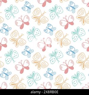 Imprimé papillons multicolores dessiné à la main Illustration de Vecteur