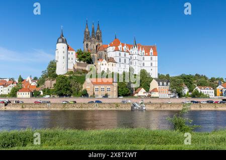 Burgberg, Albrechtsburg und Dom mit Elbe, Meißen, Sachsen, Deutschland *** colline du château, château d'Albrechtsburg et cathédrale avec l'Elbe, Meissen, S Banque D'Images