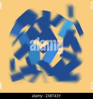 Voici une image de fond de rectangles bleus zoom flou sur un fond de couleur chaude. illustration 3d. Banque D'Images