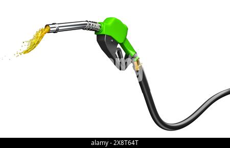 gicleur de pompe à carburant vert, toile de fond transparente isolée des éclaboussures d'essence Banque D'Images